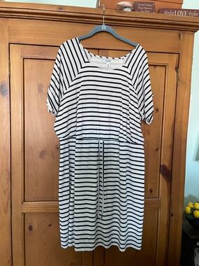 Old Navy & White Striped Drawstring Midi Dress